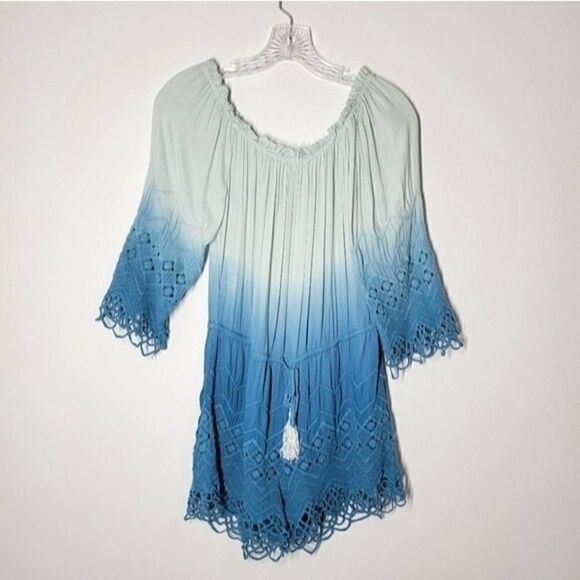 YOUNG FABULOUS & BROKE Blue Sloan Ombré Off-the-shoulder Short Jumpsuit Size S - Picture 2 of 10